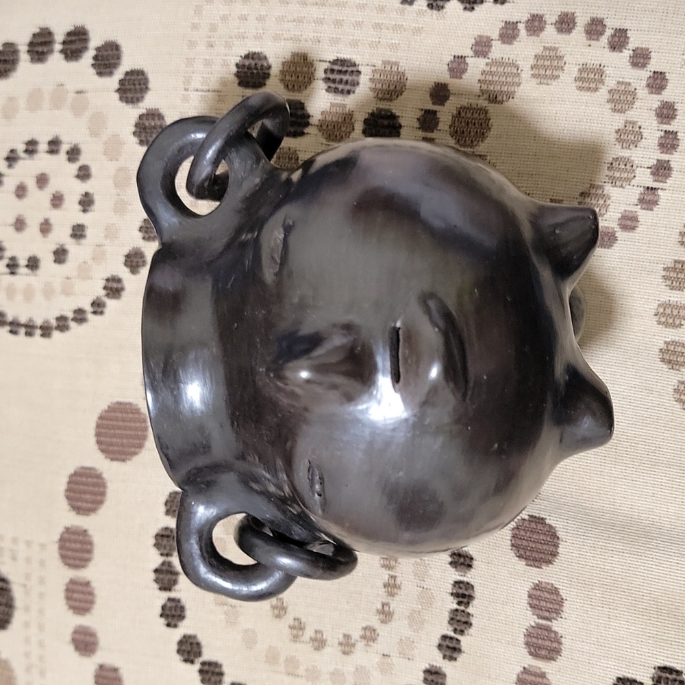 Handcrafted Black Ceramic Face Pot with Loop Handles